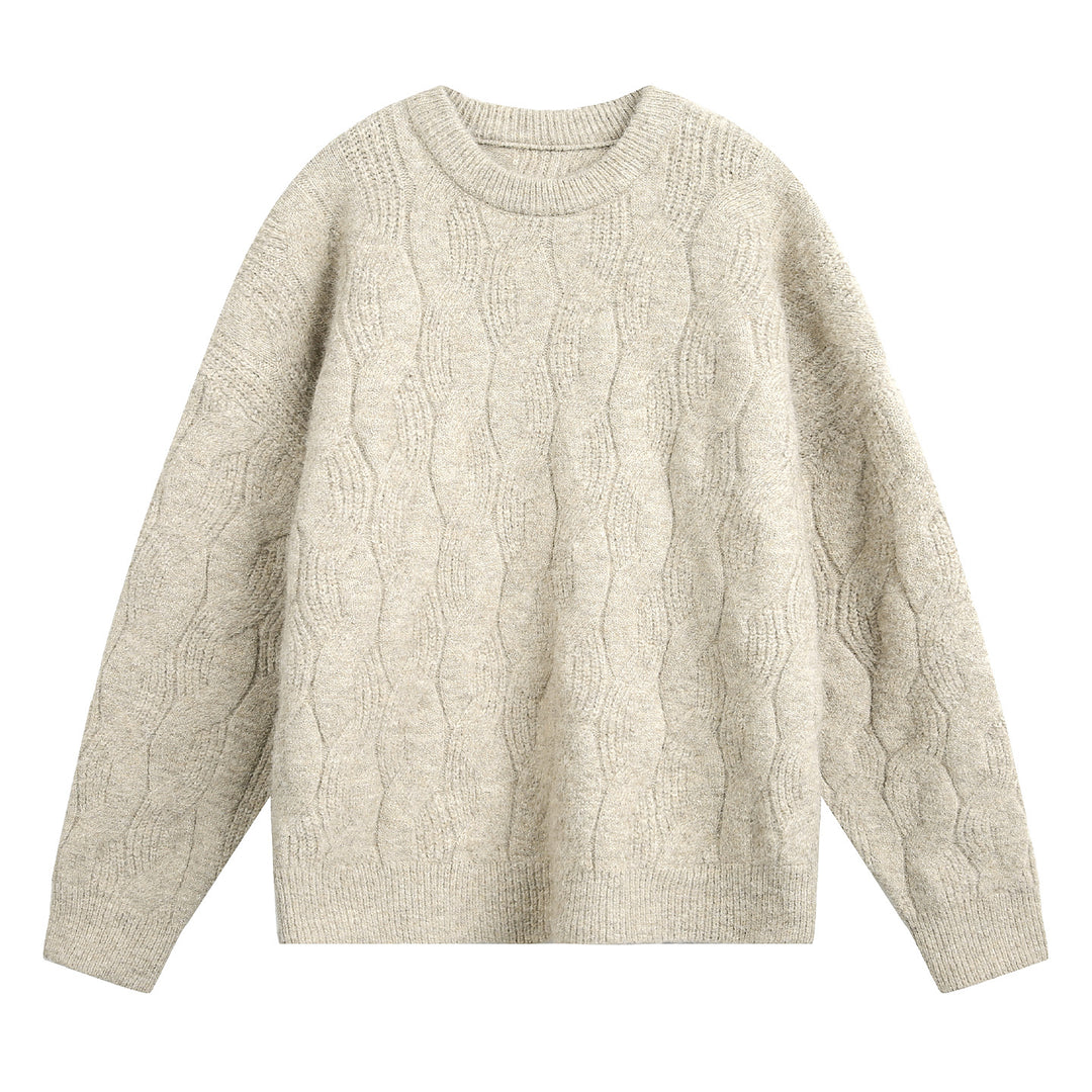 Unisex Oversize Zopfmuster-Strickpullover mit Rundhals und texturierter Struktur Echo Archiv