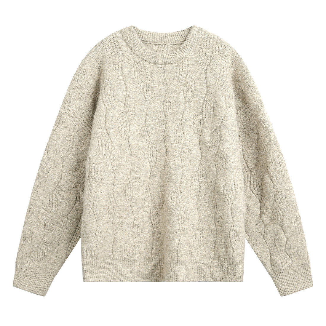 Unisex Oversize Zopfmuster-Strickpullover mit Rundhals und texturierter Struktur Echo Archiv