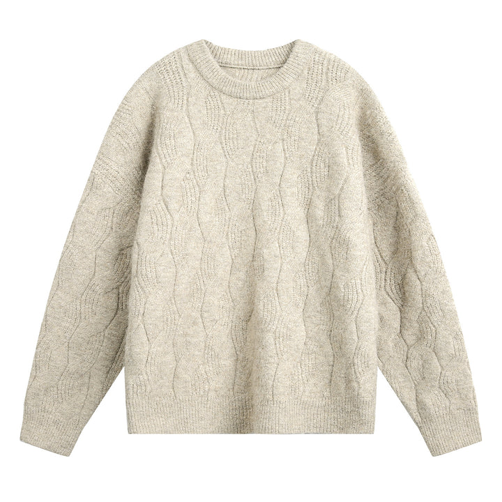 Unisex Oversize Zopfmuster-Strickpullover mit Rundhals und texturierter Struktur Echo Archiv