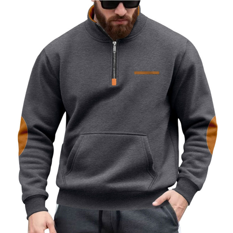 Herren Kapuzenpullover mit halbem Reißverschluss und farblichen Akzenten Echoarchiv