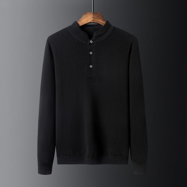 Herren Strukturierter Langarm-Pullover mit Knopfleiste Echoarchiv