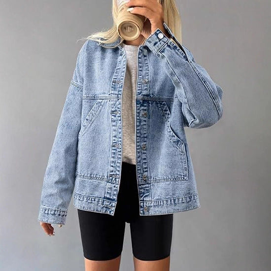 Damen Oversize Jeansjacke mit tiefer Passe, geradem Saum und Vintage‑Waschung Echo Archiv