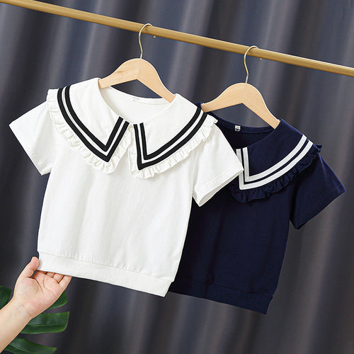 Mädchen T-Shirt mit elegantem Matrosenkragen und Rüschendetails Echo Archiv