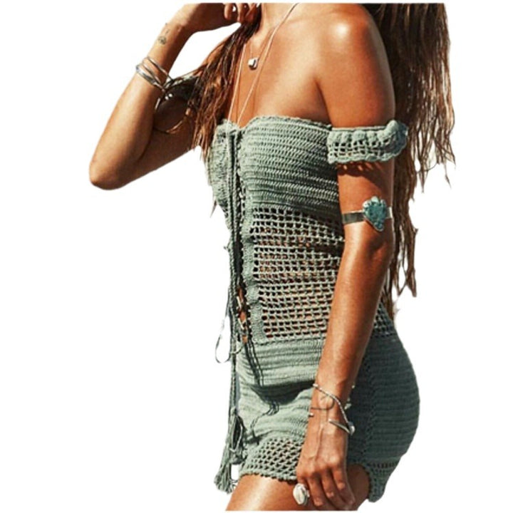 Damen Häkel-Strandkleid mit Off-Shoulder Design und verführerischem Rückenausschnitt Echo Archiv