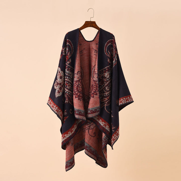 Damen Eleganter Jacquard-Poncho mit Paisley-Muster und offener Vorderseite – Avérine