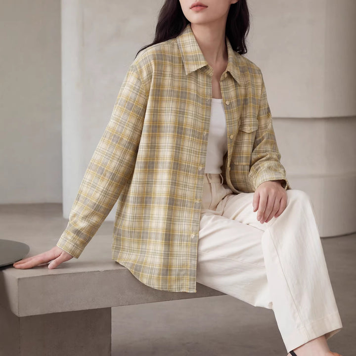 Damen Karierte Bluse mit Langärmeliger Jacke Echo Archiv
