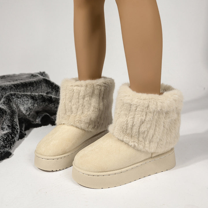 Damen Warme Plateau-Winterboots mit breitem Kunstfellschaft und dämpfender Sohle Echoarchiv