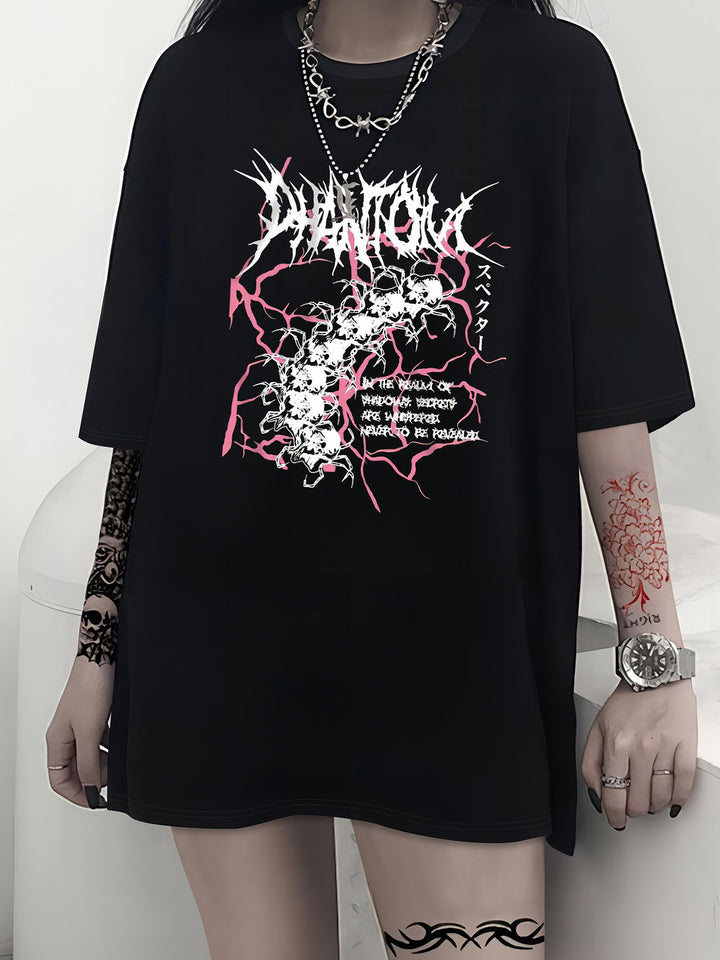 Damen T-Shirt mit künstlerischem Skelettmotiv und einzigartigem Druck Echo Archiv