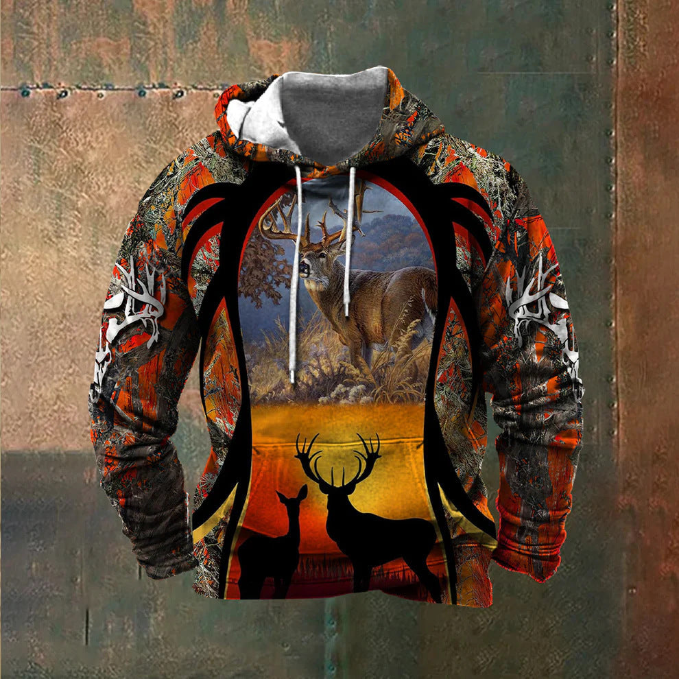 Herren Kapuzenpullover mit beeindruckendem Wildtier-Druck und patriotischen Akzenten Echoarchiv