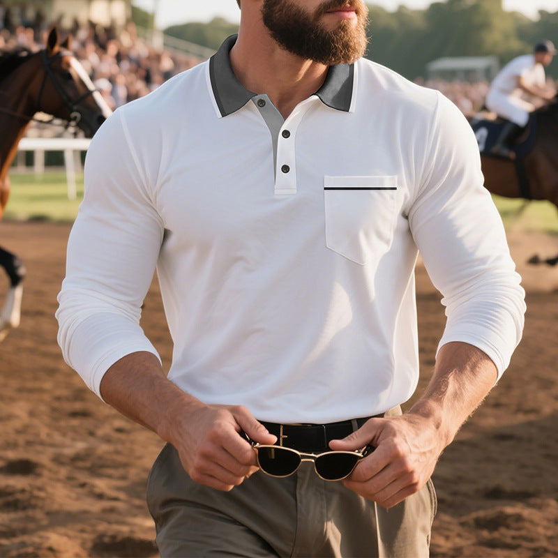 Herren Elegantes Langarm-Polohemd mit modischem Reverskragen und praktischer Brusttasche Echoarchiv