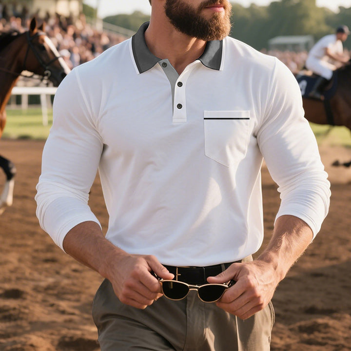 Herren Elegantes Langarm-Polohemd mit modischem Reverskragen und praktischer Brusttasche Echoarchiv