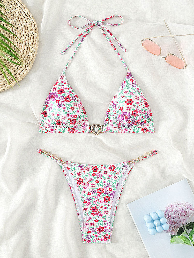 Damen Triangel-Bikini mit dekorativen Kettendetails und floralen Akzenten Echo Archiv