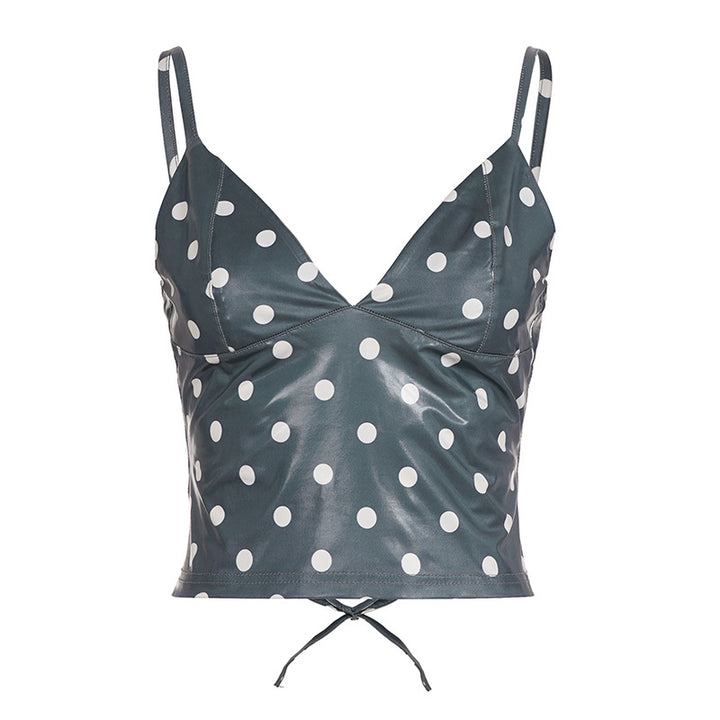 Damen Trendiges Polka Dot Oberteil aus Kunstleder Echo Archiv