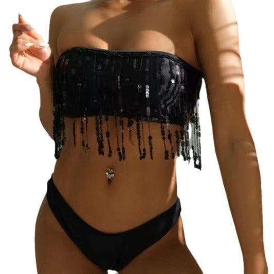 Damen Bandeau-Bikini mit glitzernden Quasten Echo Archiv