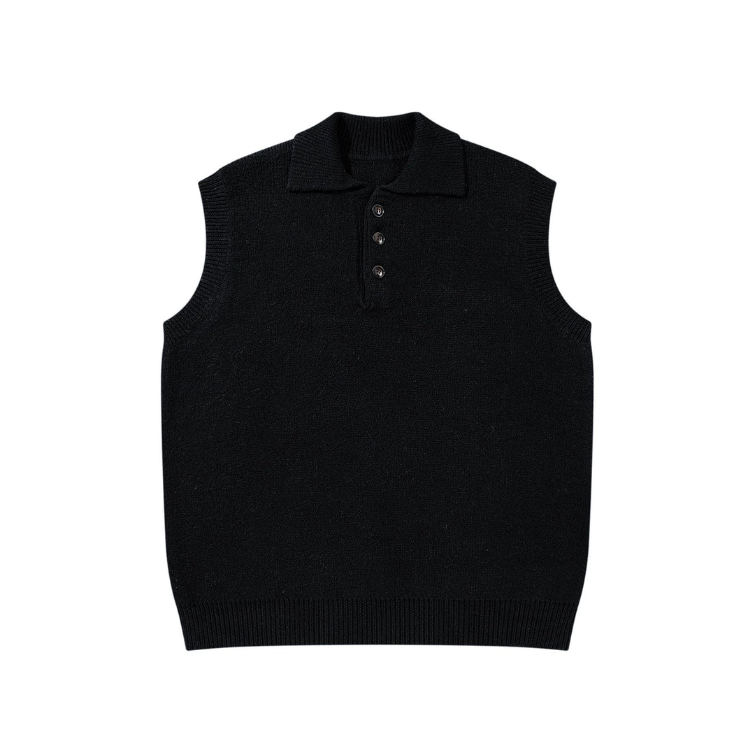 Unisex Ärmellose Strickweste mit Polokragen und Knopfleiste Echoarchiv