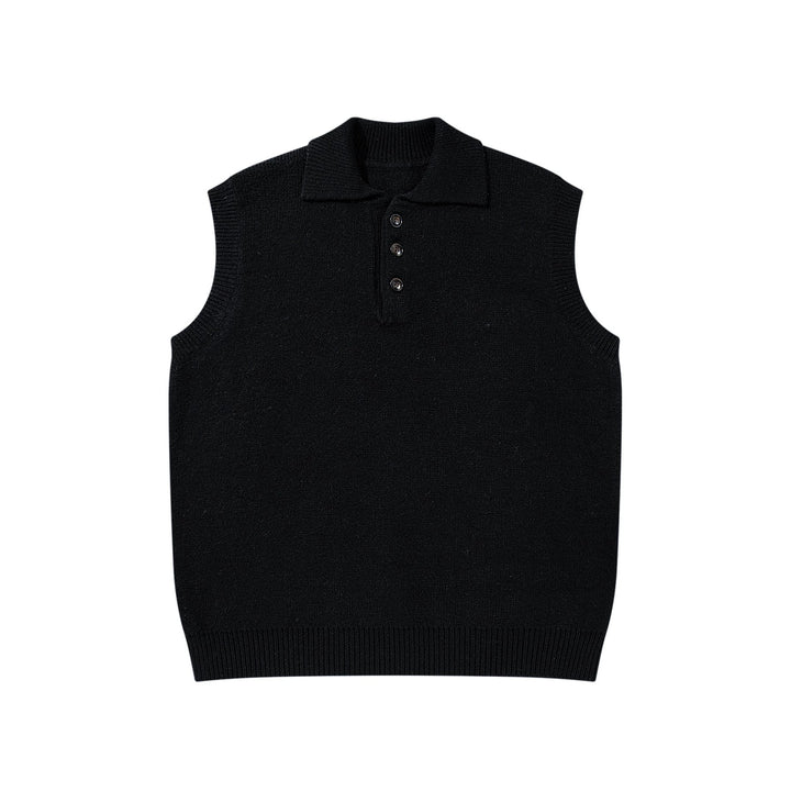 Unisex Ärmellose Strickweste mit Polokragen und Knopfleiste Echoarchiv