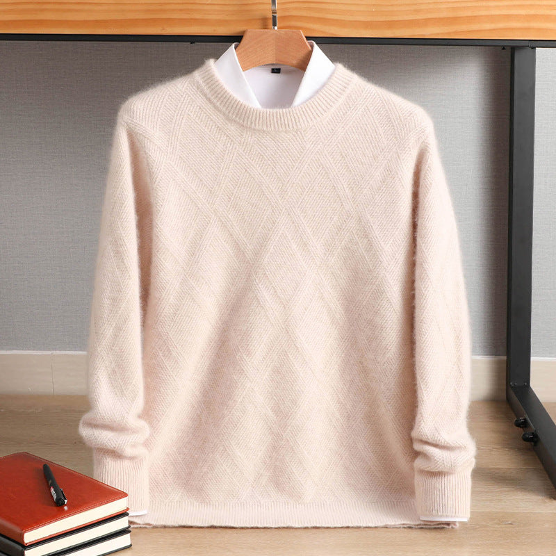 Herren Feiner Rautenstruktur Rundhalspullover aus Merino‑Blend mit softem Griff Echoarchiv