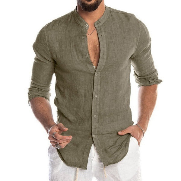 Herren Leinenhemd mit modernem Henley-Ausschnitt und Struktur Echoarchiv