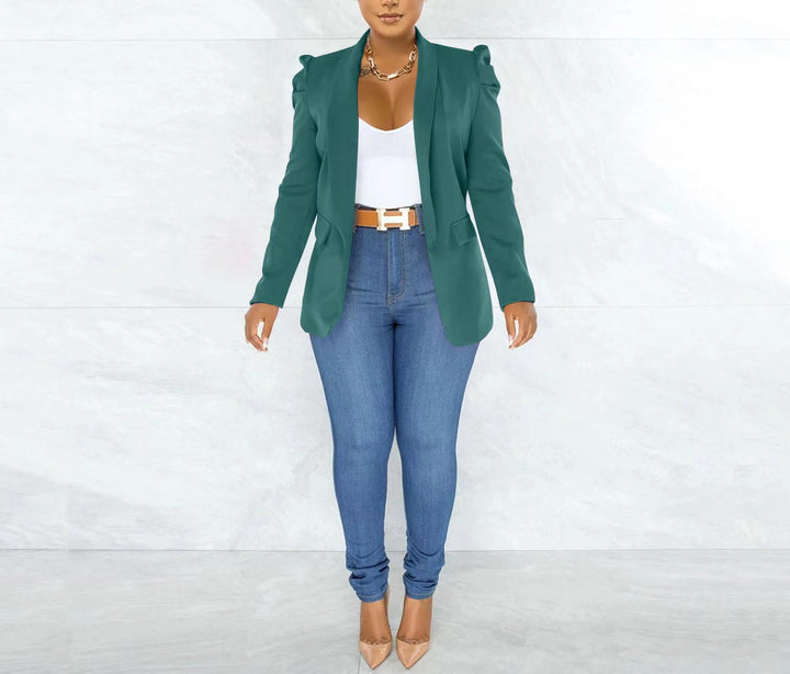 Damen taillierter Blazer mit strukturierten Schulterdetails und offenem Revers – Avérine