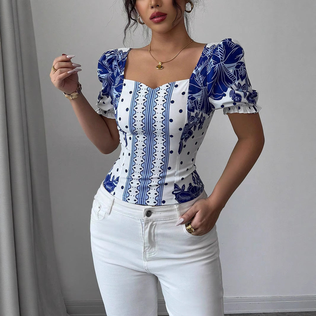 Damen Puffärmel Bluse mit floralem Muster Echo Archiv