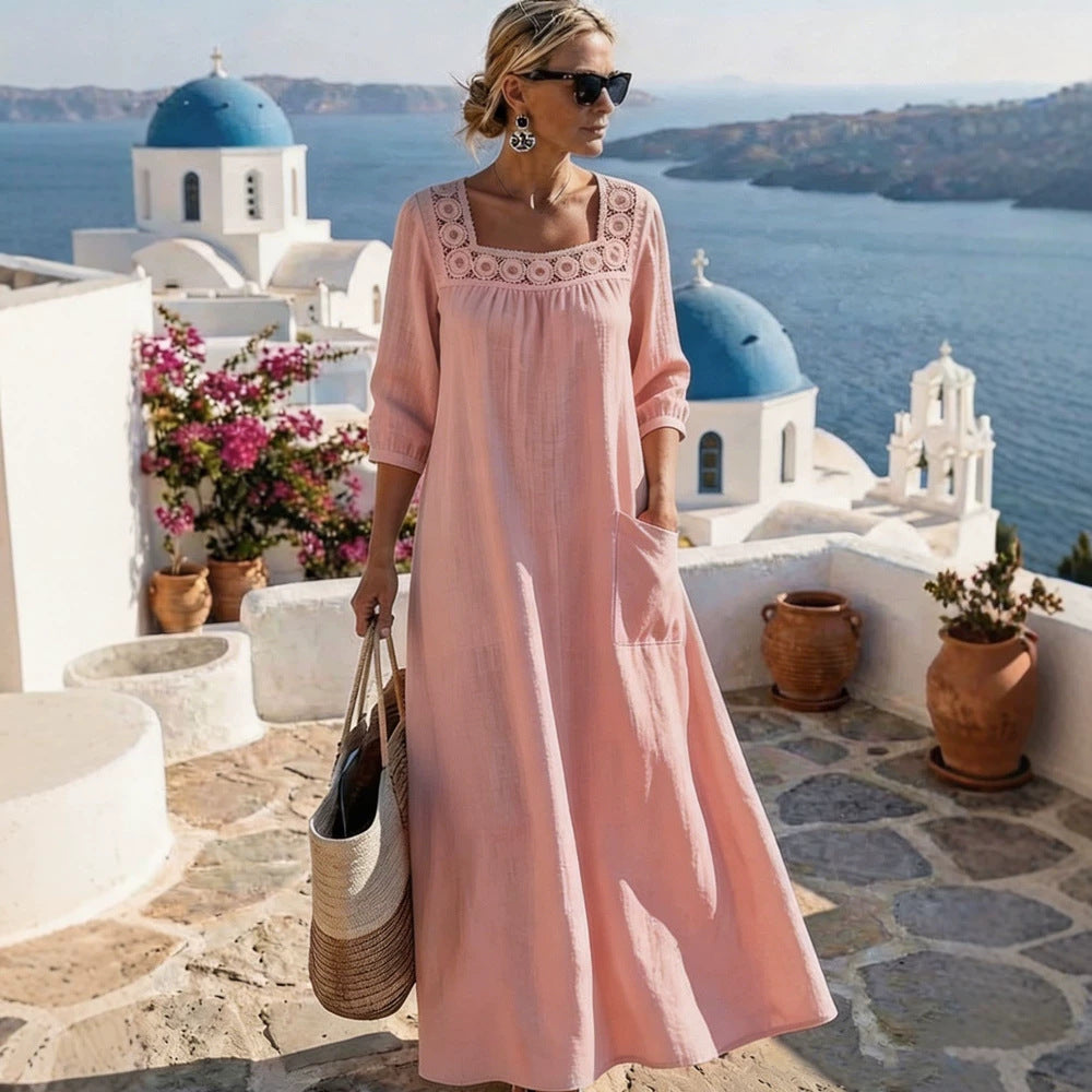 Damen Maxikleid mit elegantem Rundhalsausschnitt und praktischen Taschen Echo Archiv