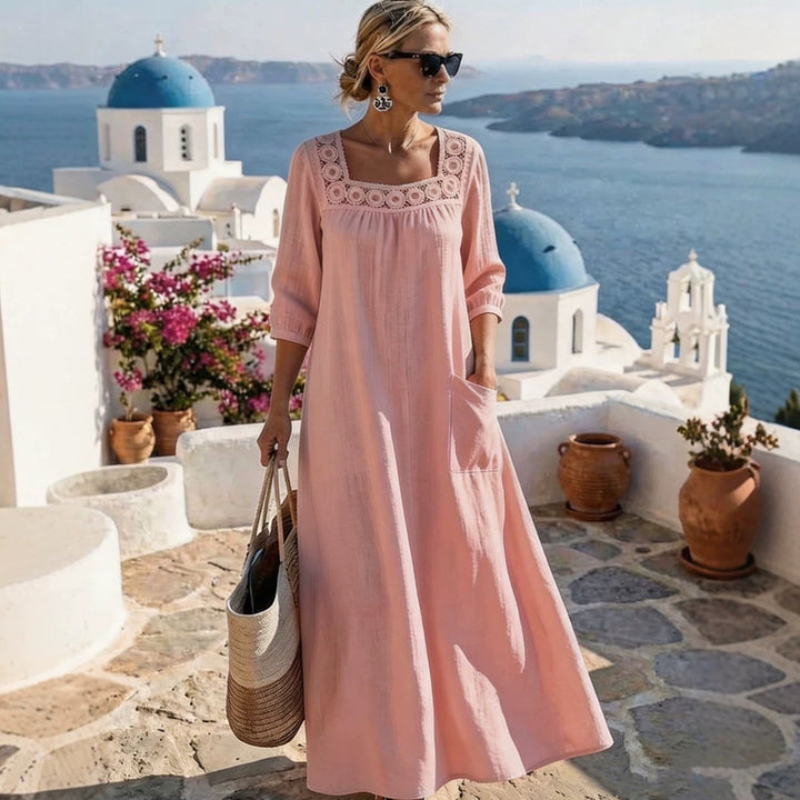 Damen Maxikleid mit elegantem Rundhalsausschnitt und praktischen Taschen Echo Archiv