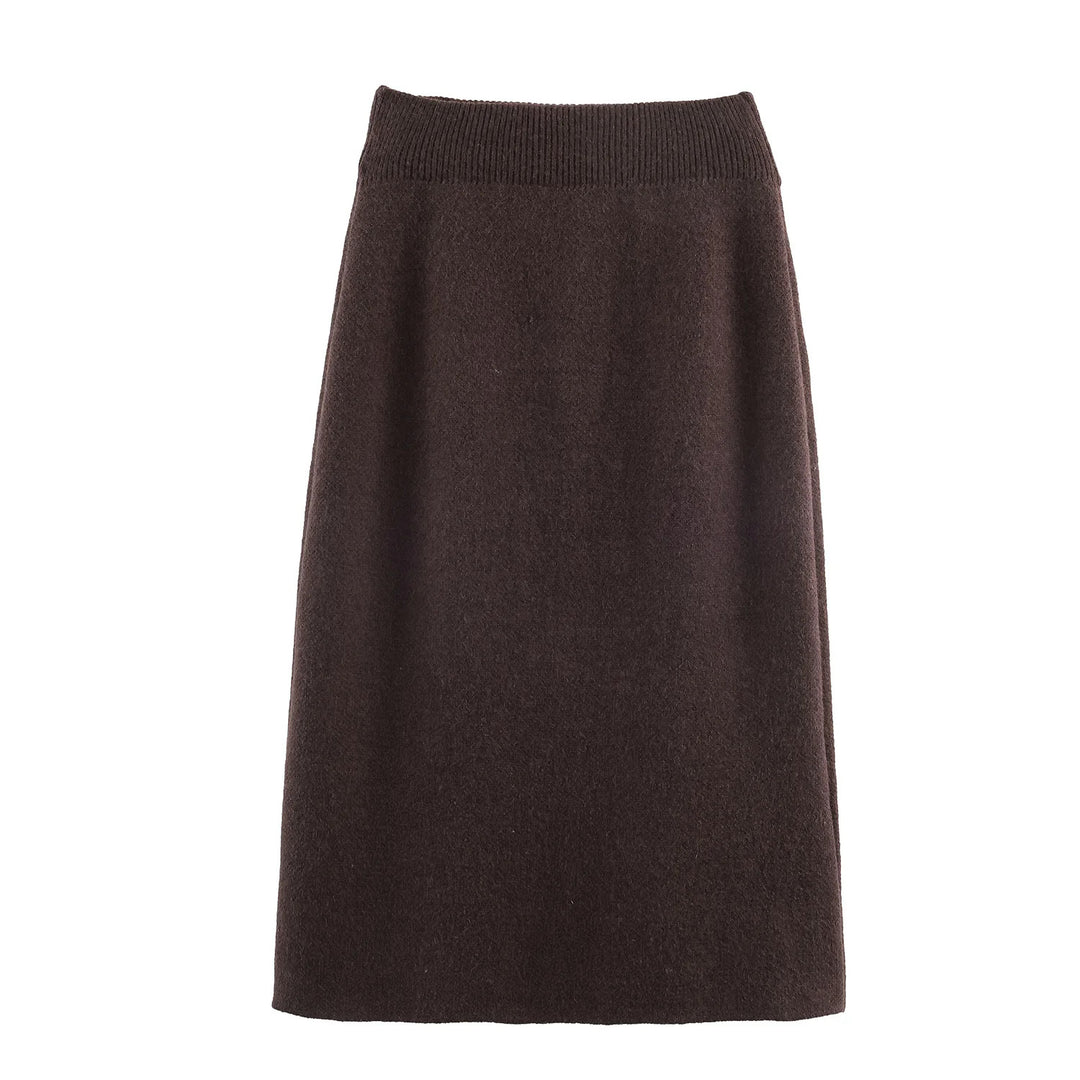 Damen knielanger A-Linien Strickrock aus Wollmix mit elastischem Bund – Mavelle