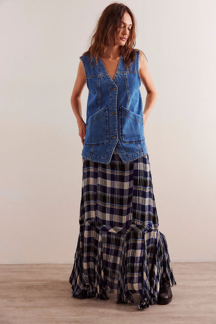 Damen Denim-Latzjacke mit praktischen Taschen und modischem V-Ausschnitt Echo Archiv