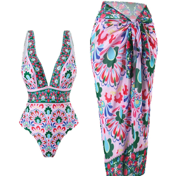 Damen Eleganter Badeanzug mit passendem Wickelrock Echo Archiv