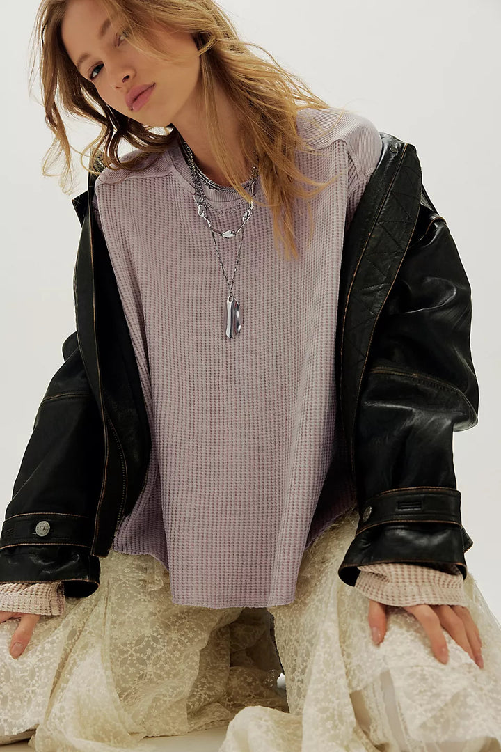 Damen Oversized Waffelstrick-Pullover mit weitem Schnitt und tiefem Raglan – Mavelle