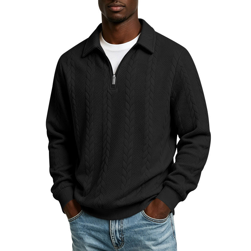 Herren Troyer-Strickpullover mit halbem Reißverschluss und Zopfmuster Echoarchiv