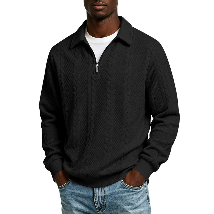 Herren Troyer-Strickpullover mit halbem Reißverschluss und Zopfmuster Echoarchiv