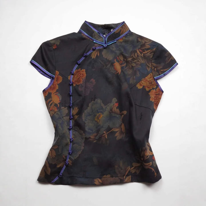 Damen Chinesische Seidenbluse mit floralem Muster Echo Archiv