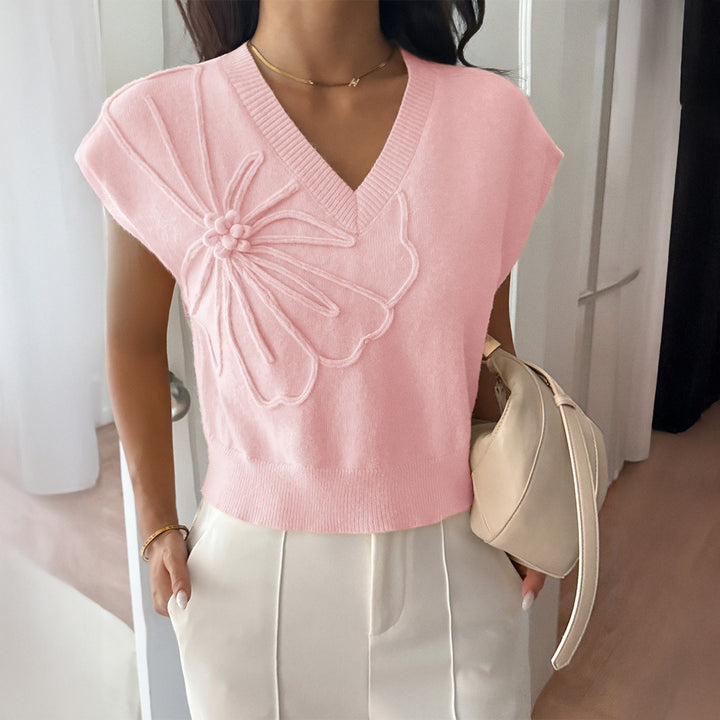 Damen V-Ausschnitt Strickoberteil mit floralem Relieffinish Echo Archiv