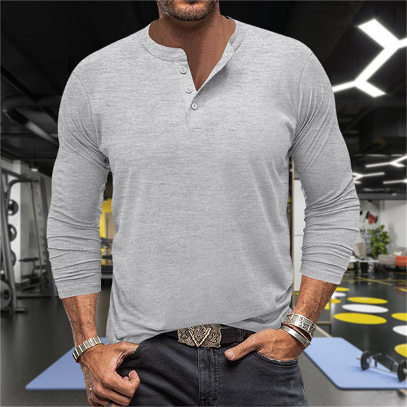 Herren Langarm-Henley-Shirt aus atmungsaktiver Baumwollmischung Echoarchiv