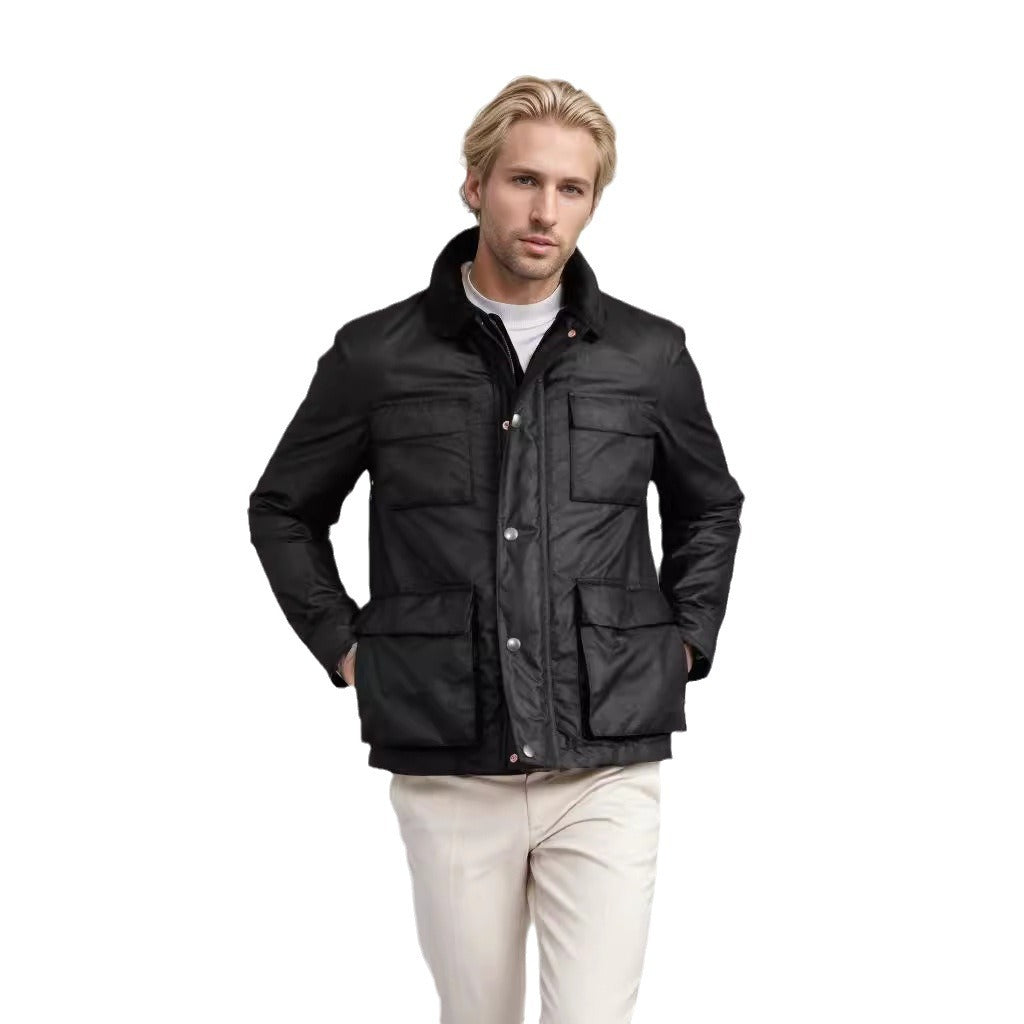 Herren funktionale Utility-Jacke mit warmem Fleece-Kragen und praktischen Taschen Echoarchiv