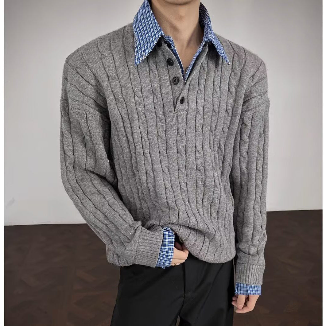 Herren Modischer Grobstrickpullover mit V-Ausschnitt Echoarchiv