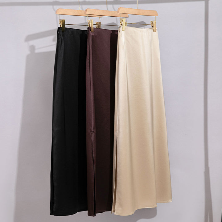 Damen Langer eleganter Satin-Biaisrock mit hohem Bund und fließender Silhouette Echoarchiv