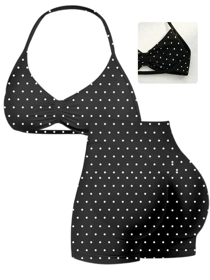 Damen Sport-Bikini-Oberteil mit hoch geschnittenen Shorts und nahtlosem Design Echo Archiv