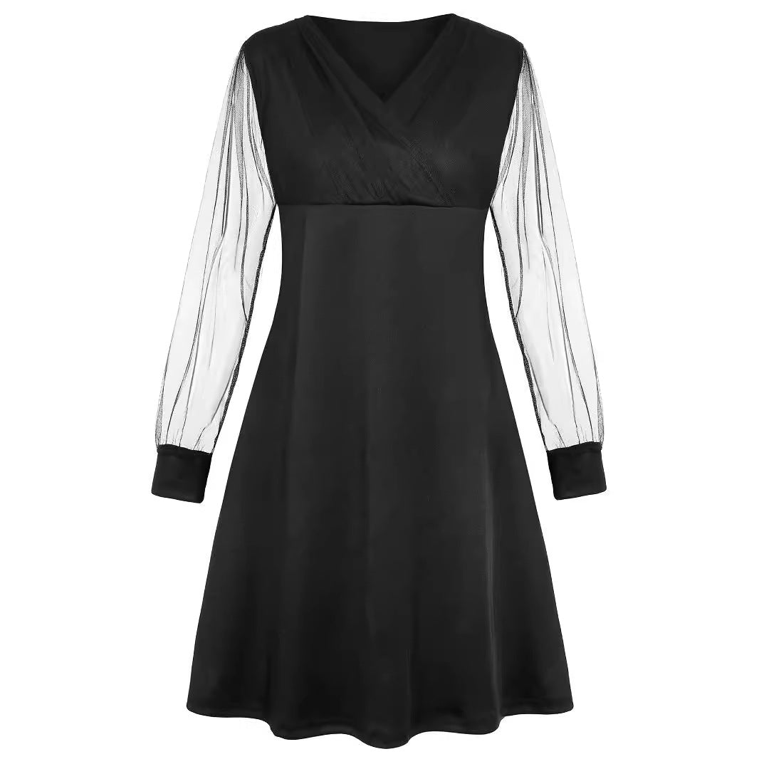 Damen nan elegant tailliertes A-Linien-Kleid mit transparenten Mesh-Ärmeln Echo Archiv