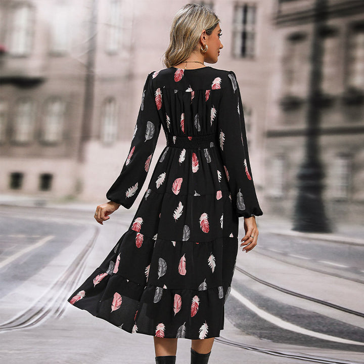 Damen Langarm Kleid mit Federprint Echo Archiv