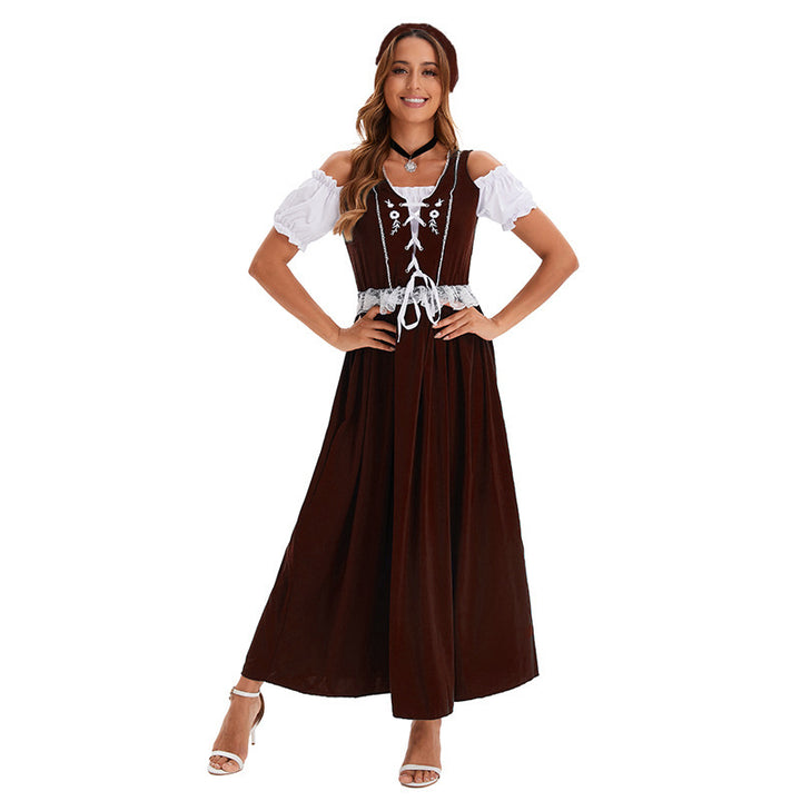 Damen nan langes Trachtenkleid im Dirndlstil mit Corsage-Schnürung und Spitzenbund Echo Archiv
