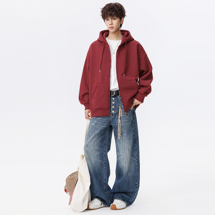 Unisex Oversize Kapuzen-Sweatjacke mit durchgehendem Reißverschluss, Kängurutaschen und gerippten Bündchen Echo Archiv