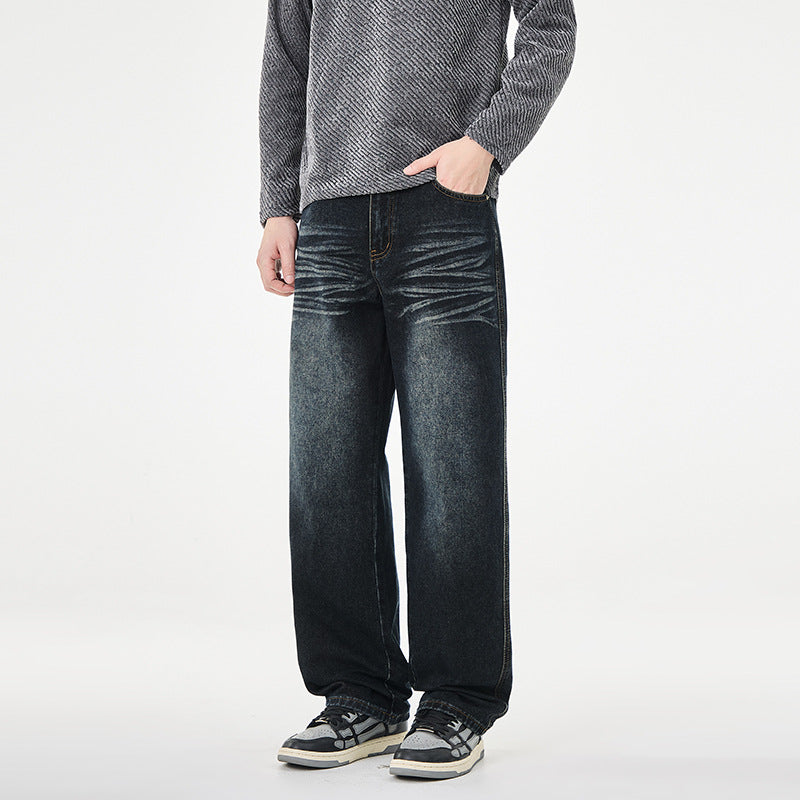 Herren Weite Vintage-Denim-Jeans mit Falteneffekt und tiefer Leibhöhe Echo Archiv