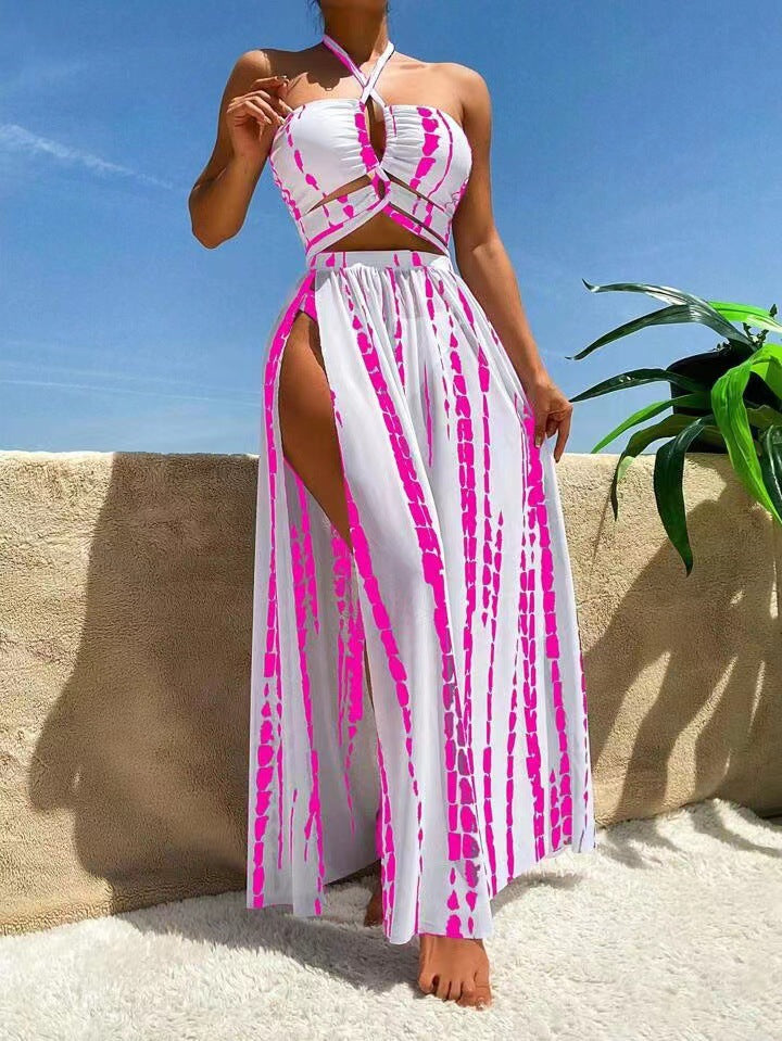Damen Luftiges Strandkleid mit tiefem Ausschnitt und seitlichem Schlitz Echo Archiv
