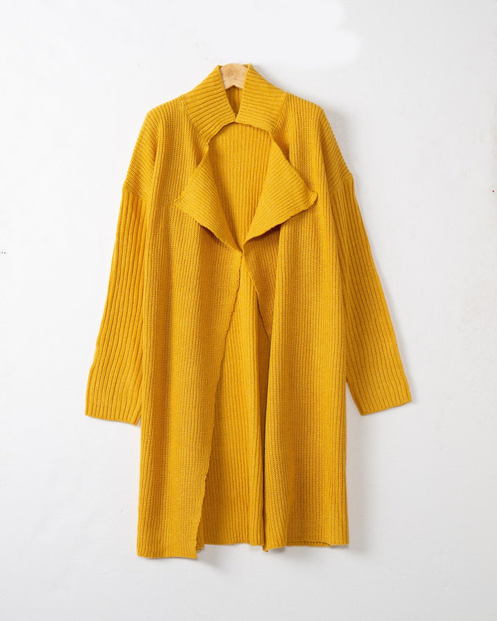 Damen langer offener Rippstrick-Cardigan mit weitem Schalkragen Echo Archiv