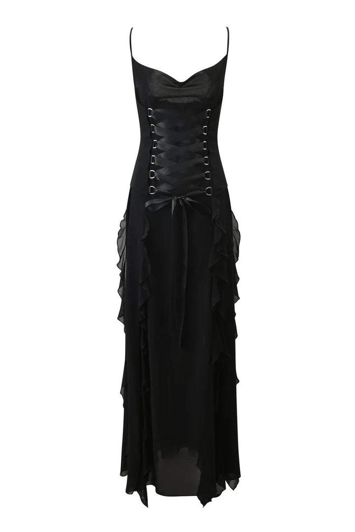 Damen Elegantes Wickelkleid mit Rüschen und Schnürdetails Echo Archiv