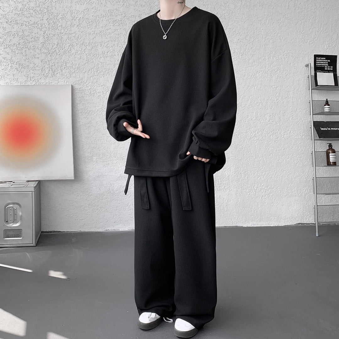 Unisex Lässiges Oversize Lounge-Set aus Waffelstrick mit Cargo-Bindungen Echoarchiv