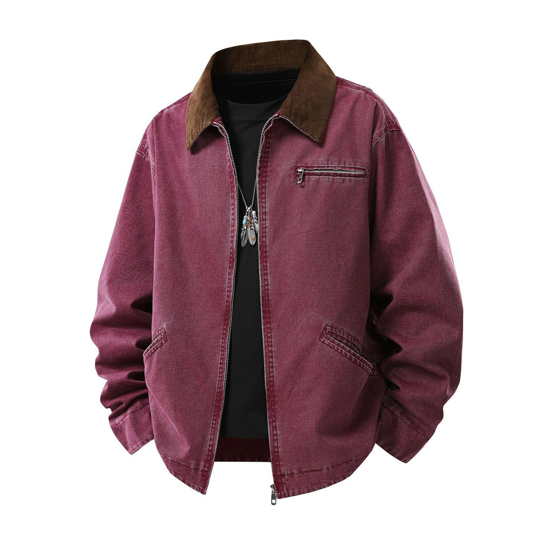 Herren gewaschene Baumwoll-Workerjacke mit Cordkragen und Reißverschluss Echo Archiv
