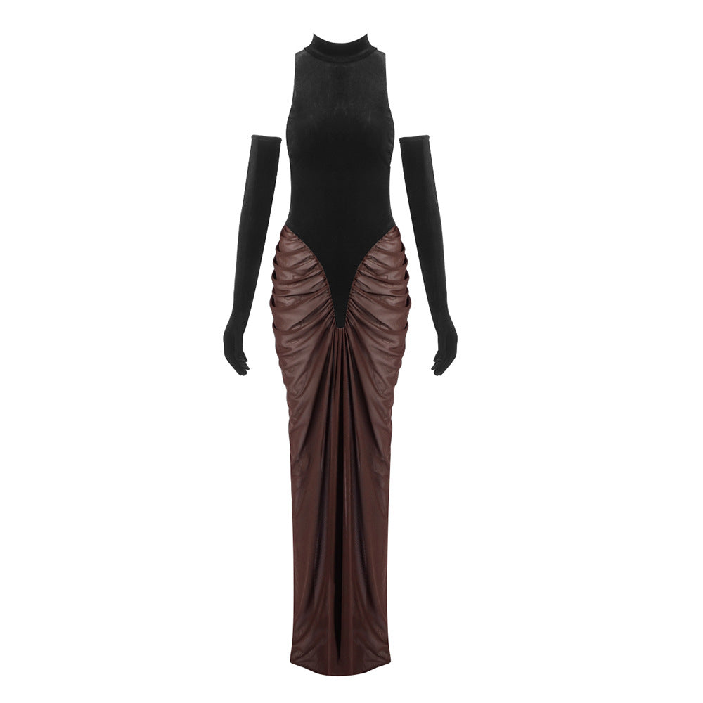 Damen Maxikleid mit hochgeschlossenem Design und kunstvollem Drapierungseffekt Echo Archiv
